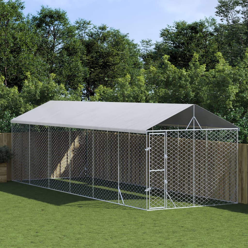 VidaXL Hondenkennel met dak 3x9x2,5 m gegalvaniseerd staal zilverkleur