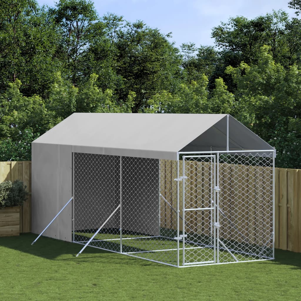 Vidaxl Chien Kennel avec toit 2x6x2,5 m Couleur en argent en acier galvanisé