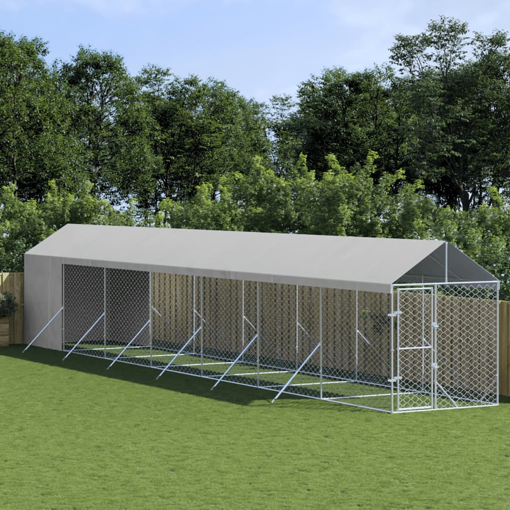 Vidaxl Chien Kennel avec toit 2x14x2,5 m Galvanisé en acier argent