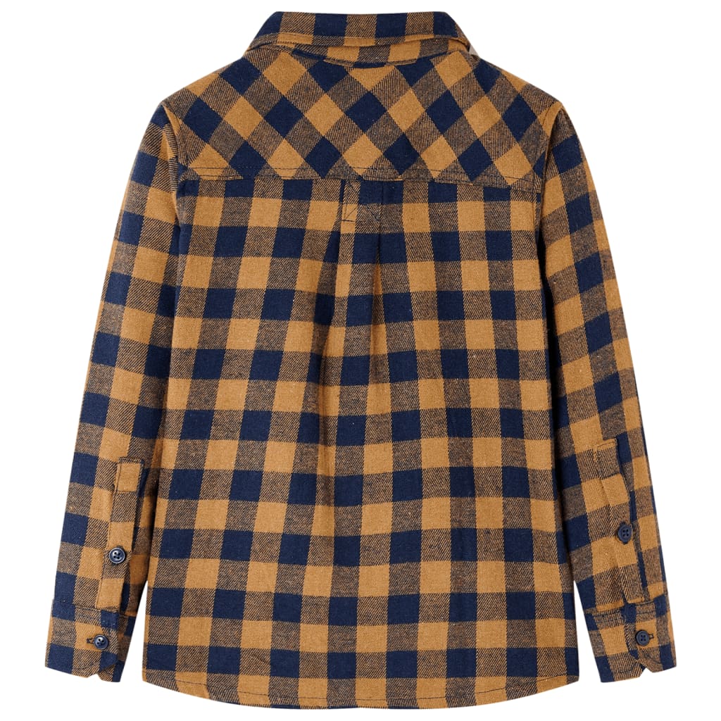 VidaXL Kinderhemd kariert 116 Cognac und Blau