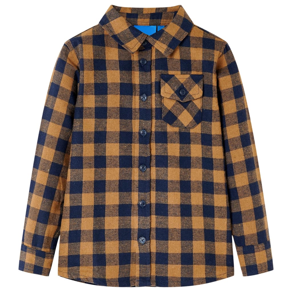 VidaXL Kinderhemd kariert 128 Cognac und Blau