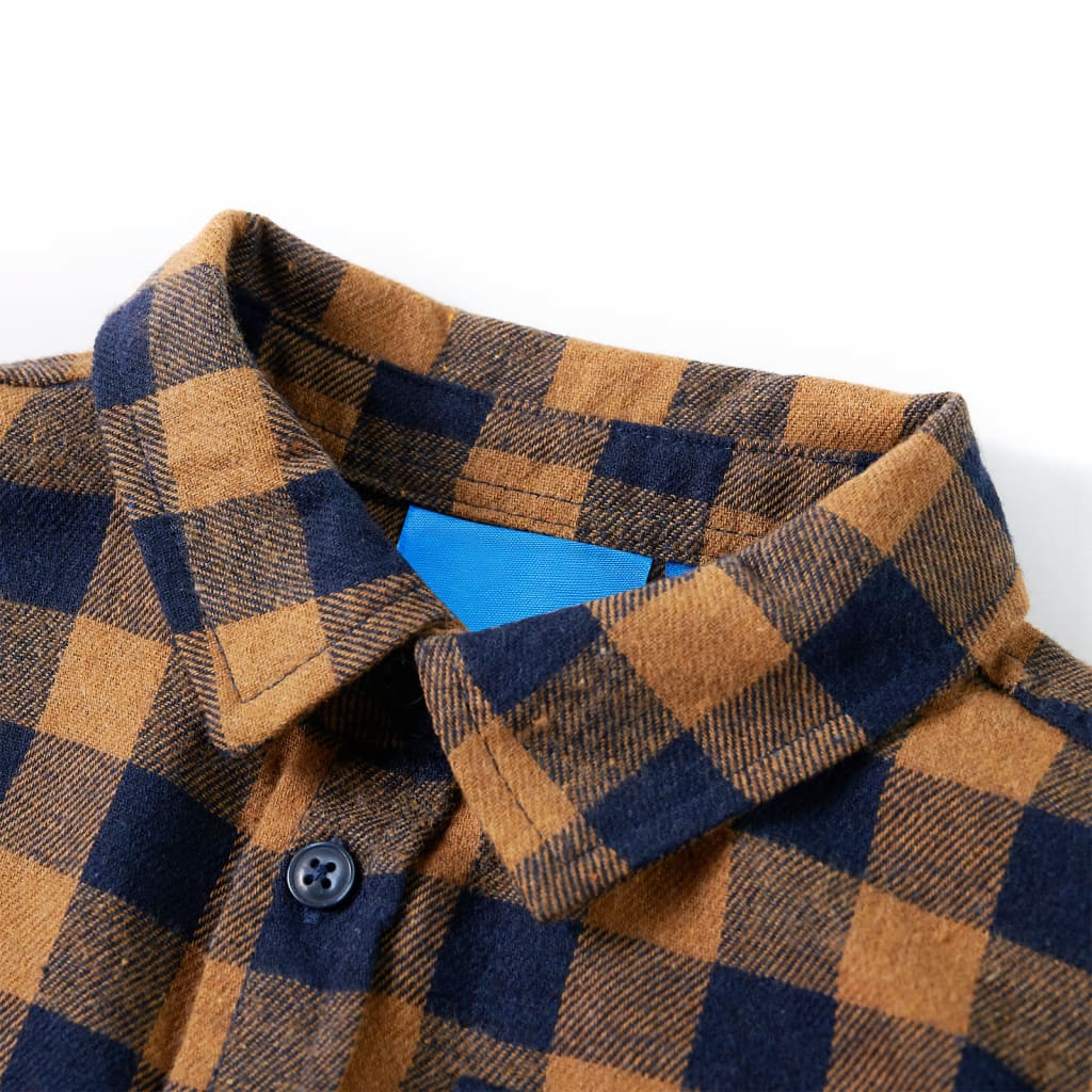 VidaXL Kinderhemd kariert 140 Cognac und Blau