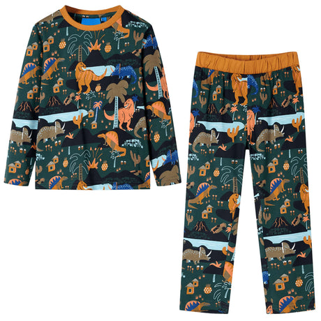 VidaXL Kinderpyjama mit langen Ärmeln 128 Dunkelgrün