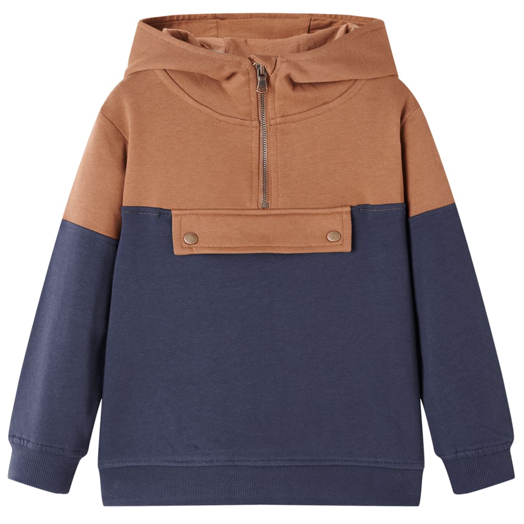 VidaXL Kinderpullover mit Kapuze, halber Reißverschluss 116 Anthrazit-Cognacfarben
