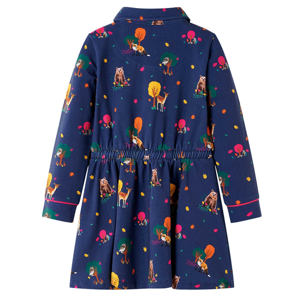 VidaXL Kinderkleid mit langen Ärmeln und Kordelzug 104 Marineblau