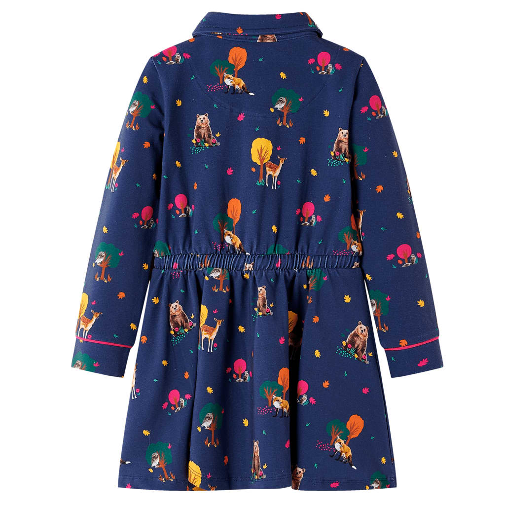 VidaXL Kinderkleid mit langen Ärmeln und Kordelzug 140 Marineblau