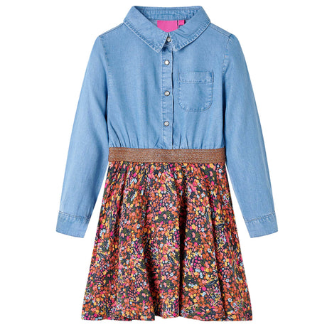 VidaXL Kinderkleid mit langen Ärmeln 140 Marineblau und Jeansblau