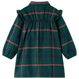 VidaXL Kinderkleid mit langen Ärmeln und Rüschen 128 Dunkelgrün