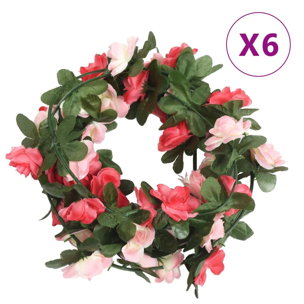 VidaXL Weihnachtsgirlanden mit Blumen 6 Stück 250 cm Frühlingsrosa