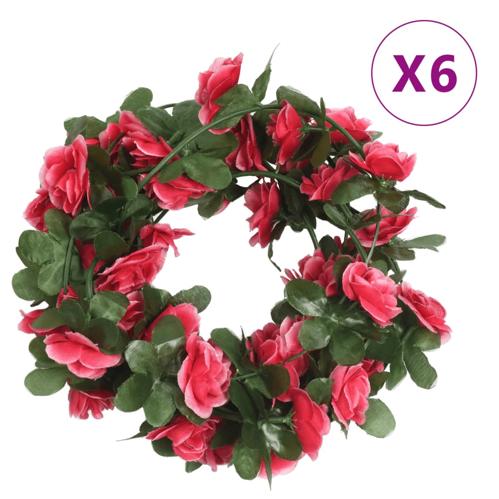 Vidaxl Christmas Garlands With Flowers 6 St 250 cm Spring Pink -Red