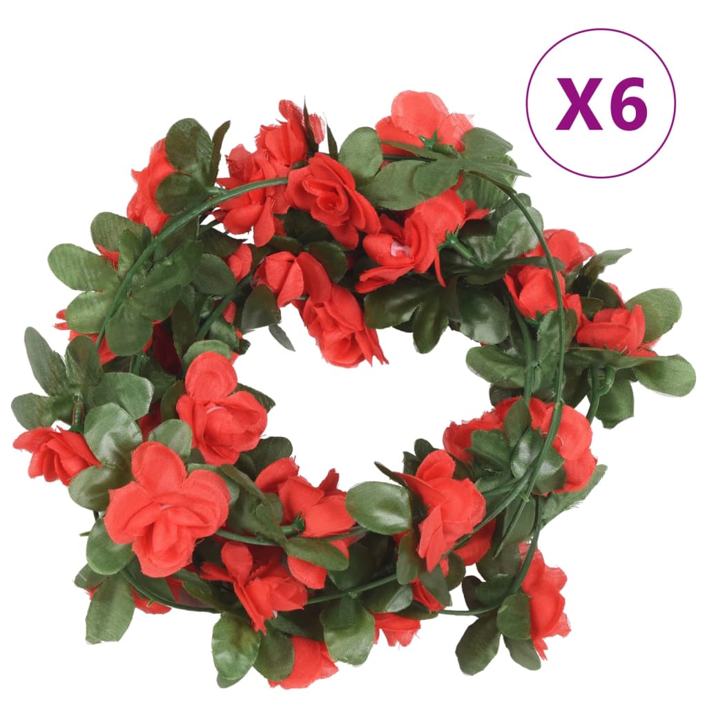 Vidaxl Christmas Garlands With Flowers 6 St 250 cm Spring Red