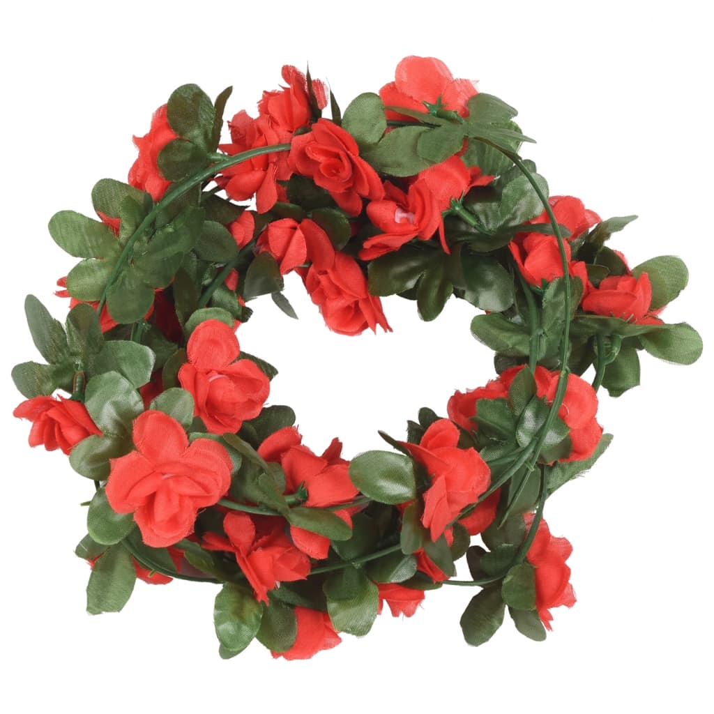 Vidaxl Christmas Garlands With Flowers 6 St 250 cm Spring Red