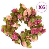 Vidaxl Christmas Garlands with Flowers 6 St 250 cm Pink -Red