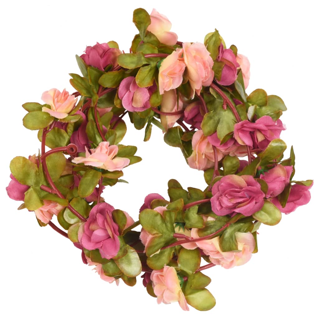 Vidaxl Christmas Garlands with Flowers 6 St 250 cm Pink -Red