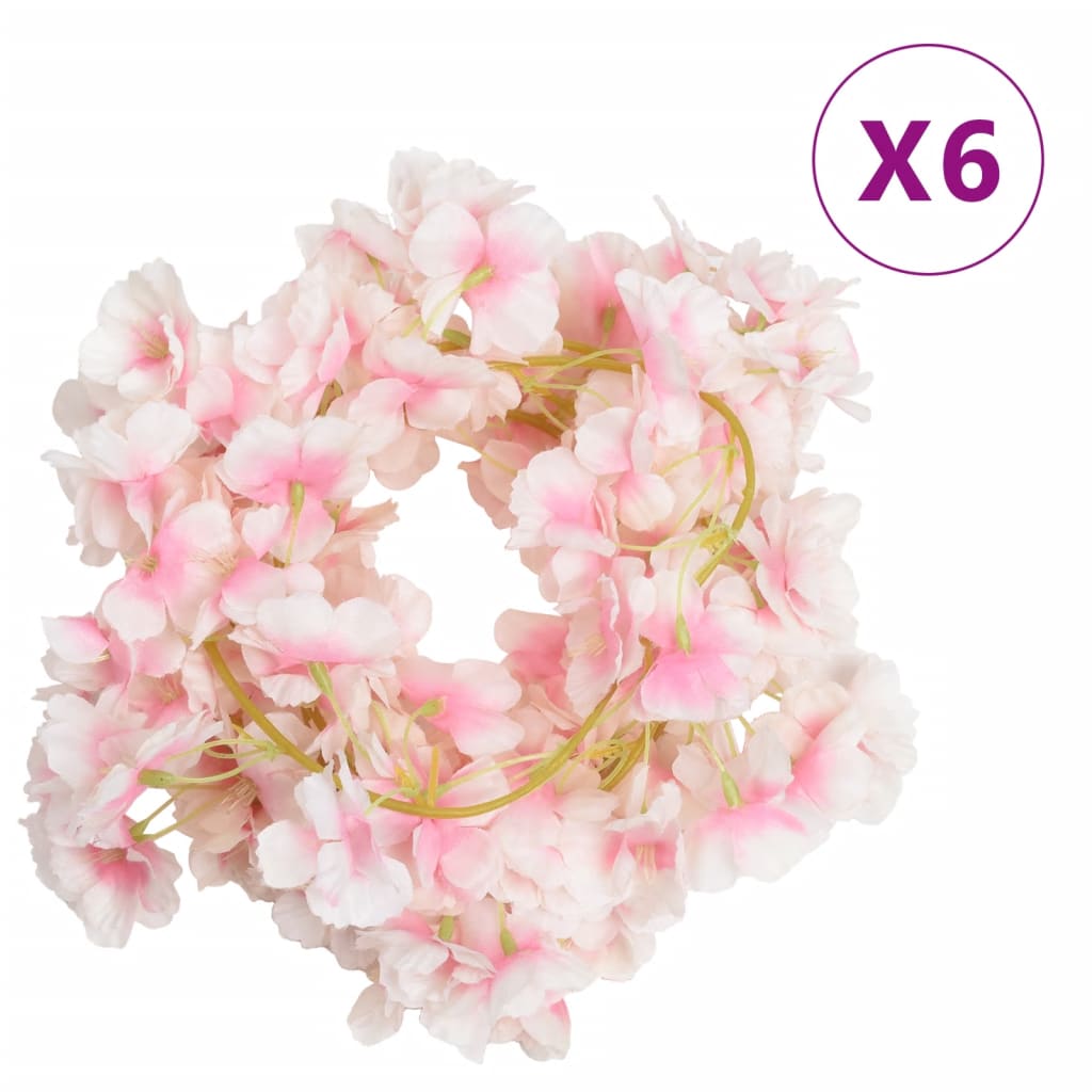 VidaXL Weihnachtsgirlanden mit Blumen 6 Stück 180 cm Hellrosa