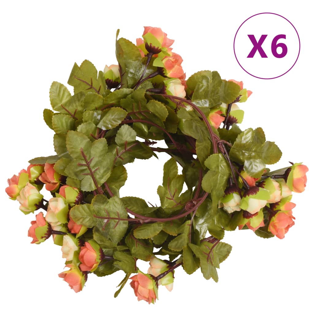 VidaXL Weihnachtsgirlanden mit Blumen 6 Stück 215 cm Sonnenaufgangsrot