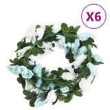 VidaXL Weihnachtsgirlanden mit Blumen 6 Stück 240 cm Blau und Weiß