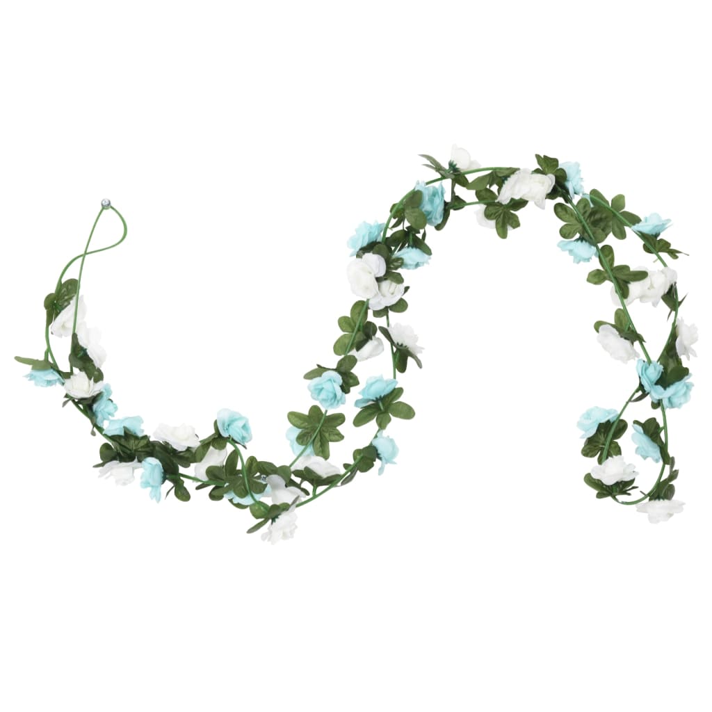 Vidaxl Garlands de Noël avec des fleurs 6 st 240 cm bleu et blanc