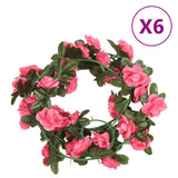 Vidaxl Christmas Garlands With Flowers 6 St 240 cm rød pink