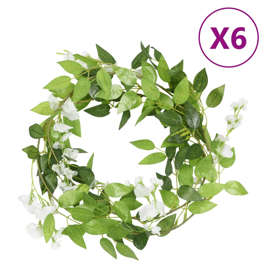 Vidaxl Christmas Garlands med blomster 6 st 200 cm hvid