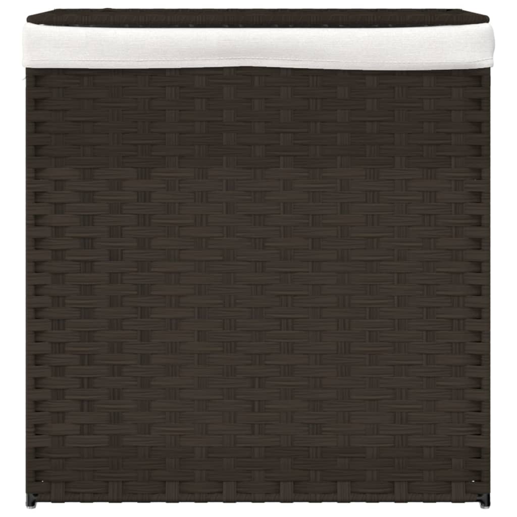 Cesta de lavandería Vidaxl con 2 compartimentos 53x35x57 cm Poly Rattan marrón oscuro