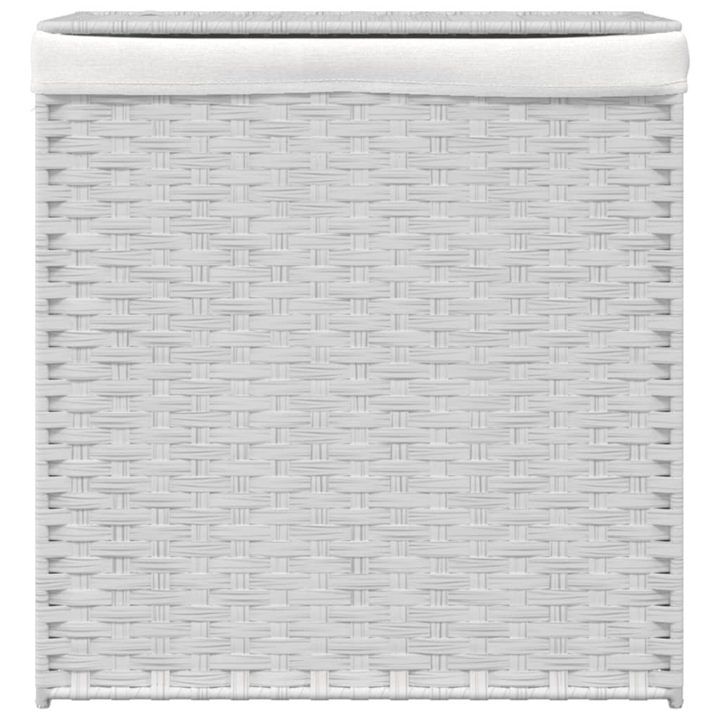 Cesta de lavandería de Vidaxl con 2 compartimentos 53x35x57 cm Poly Rattan White