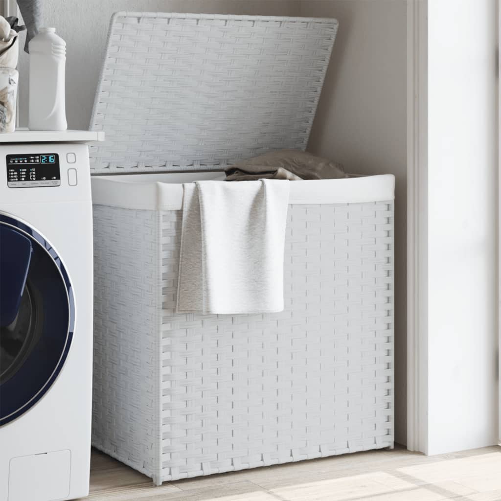 Vidaxl Laundry Košík se 2 kompartmenty 53x35x57 cm poly ratan bílý