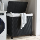 Vidaxl Waschkorb auf Rädern 60x35x60,5 cm Rattan Schwarz