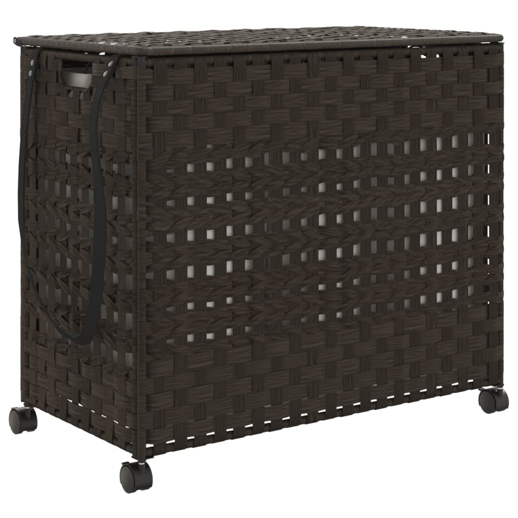 Vidaxl wasmand op wielen 66x35x60 cm rattan donkerbruin