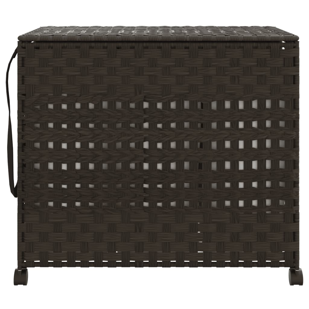 Canasta de lavandería Vidaxl sobre ruedas 66x35x60 cm rattan marrón oscuro