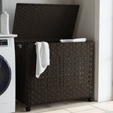 Vidaxl Waschkorb auf Rädern 66x35x60 cm Rattan dunkelbraun
