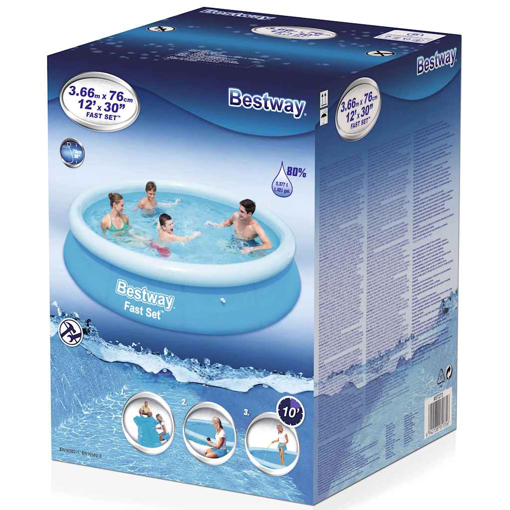 Bestway Fast Set Swimming Pool Uppblåsbar runt 366x76 cm 57273