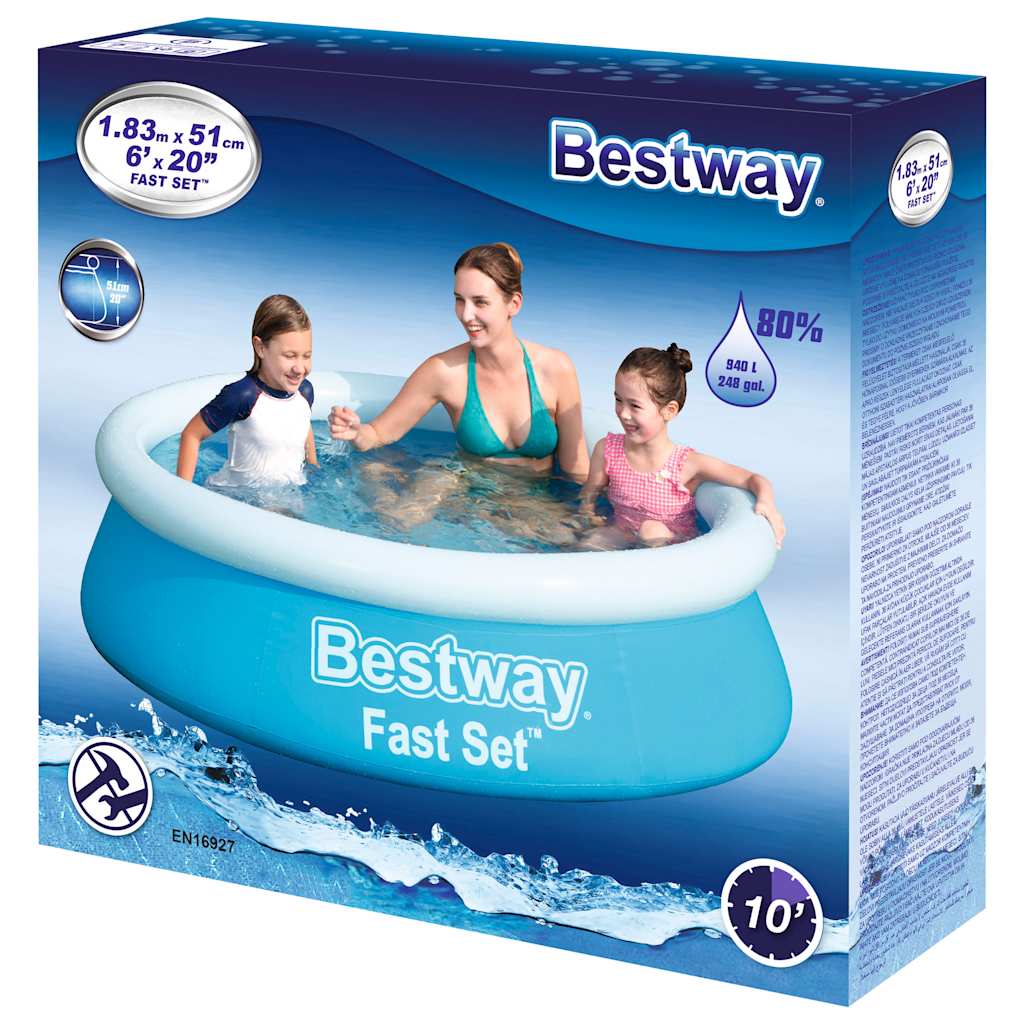 Bestway Fast Set Schwimmbad aufblasbar rund 183x51 cm blau