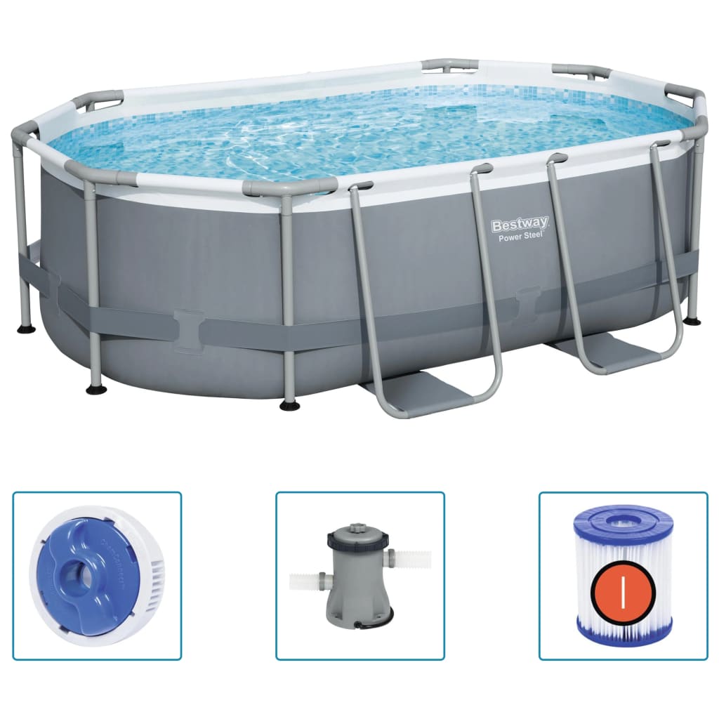 Bestway Power Swimming Pool ovanför marken Oval 305x200x84 cm