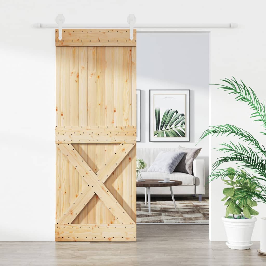 Puerta corredera de Vidaxl con masa 80x210 cm de pino sólido