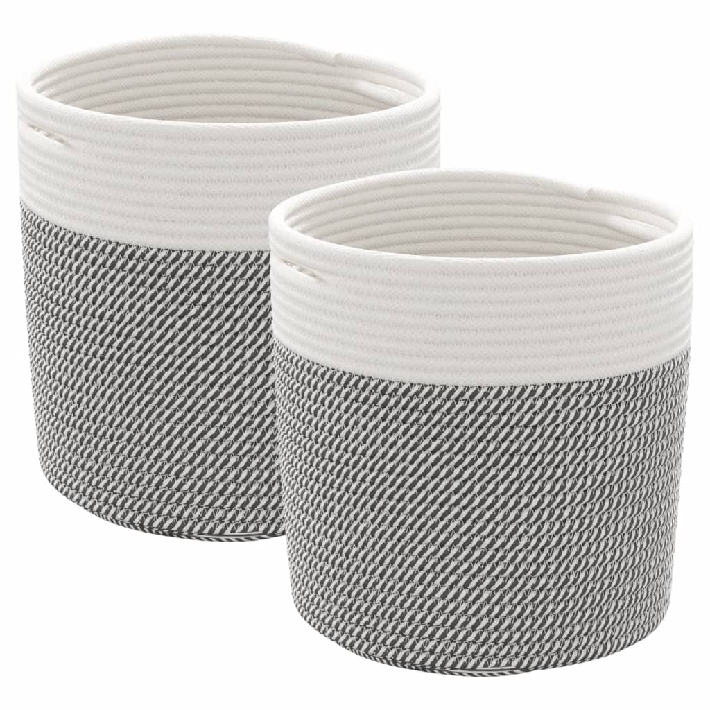 Paniers de rangement Vidaxl 2 STS Ø 28x28 cm Coton gris et blanc