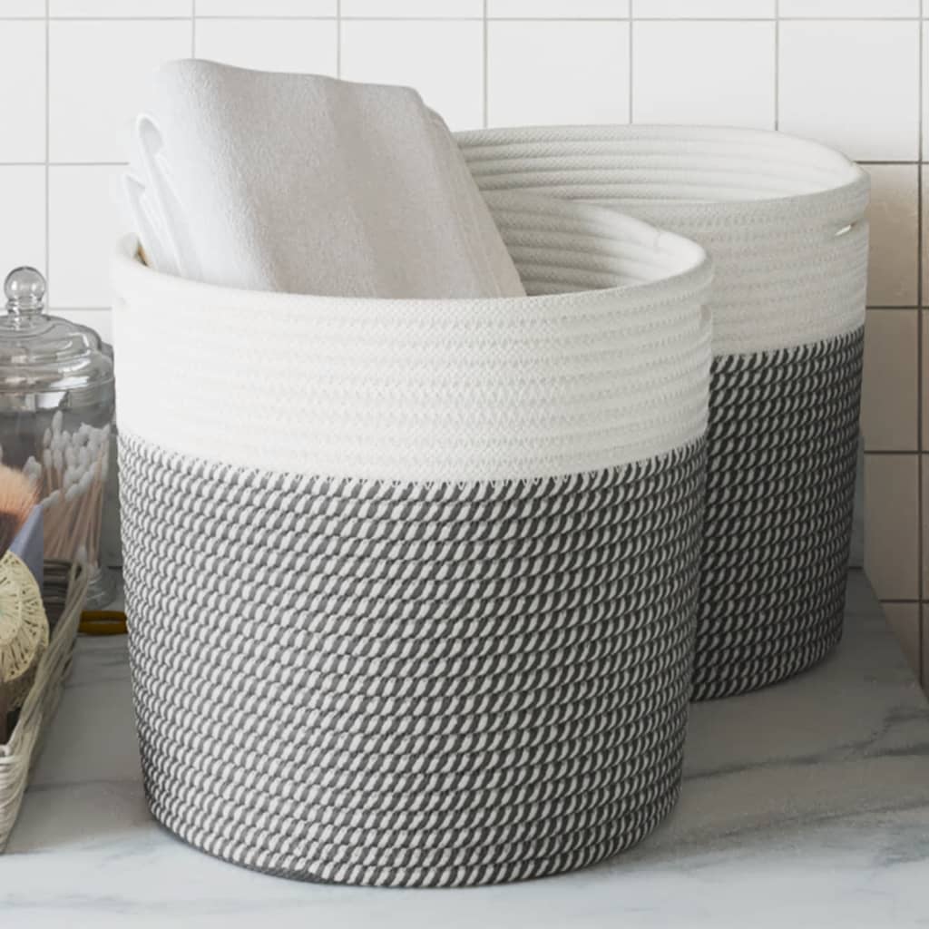 Paniers de rangement Vidaxl 2 STS Ø 28x28 cm Coton gris et blanc