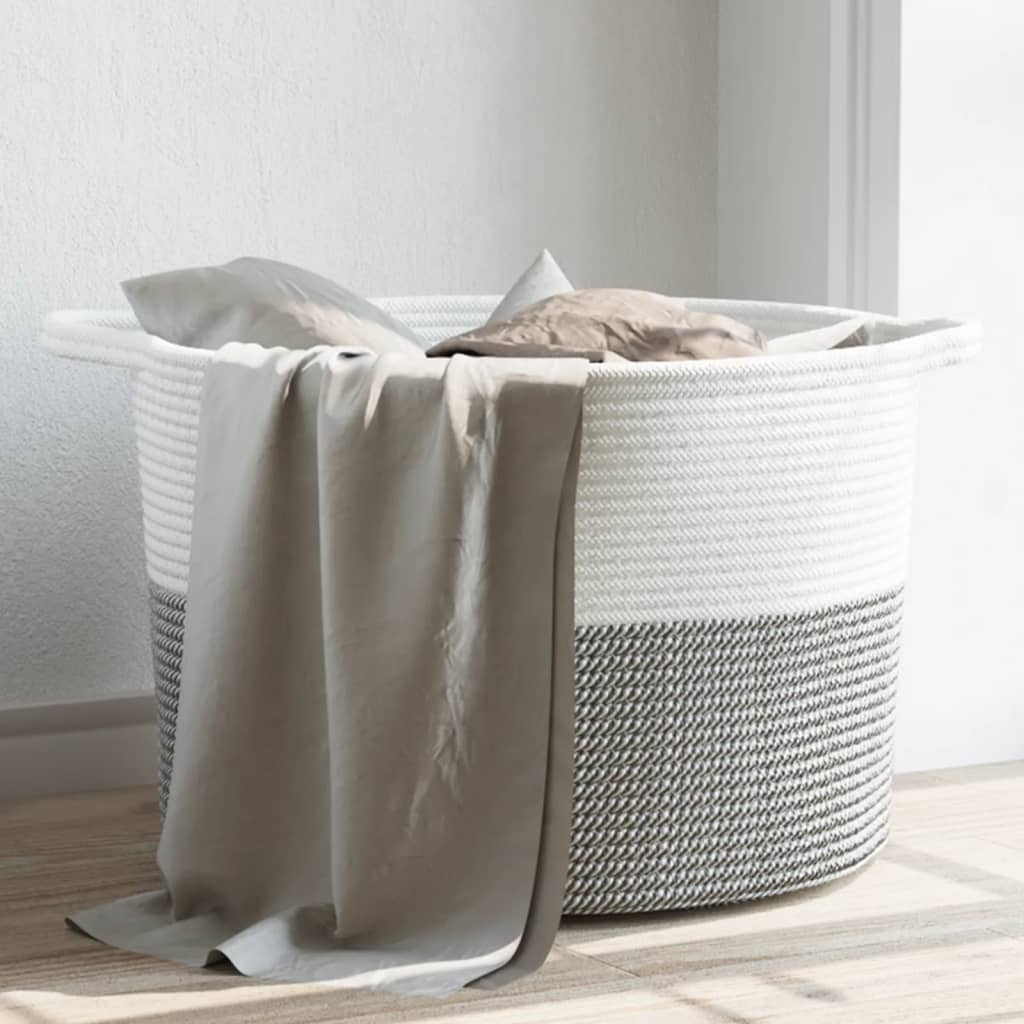 Vidaxl Laundry Basket Ø 55x36 cm Cotton Grey and White