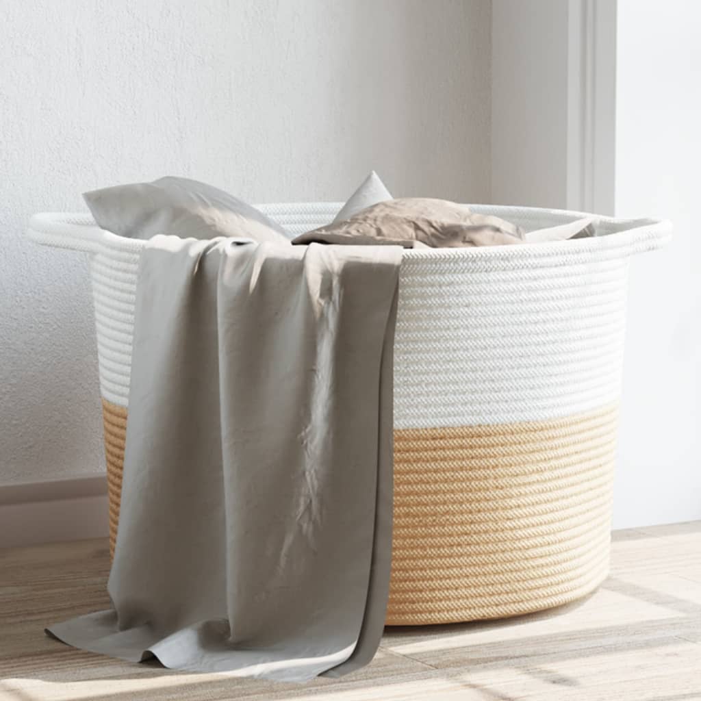 Vidaxl Laundry Basket Ø 55x36 cm bavlněná béžová a bílá