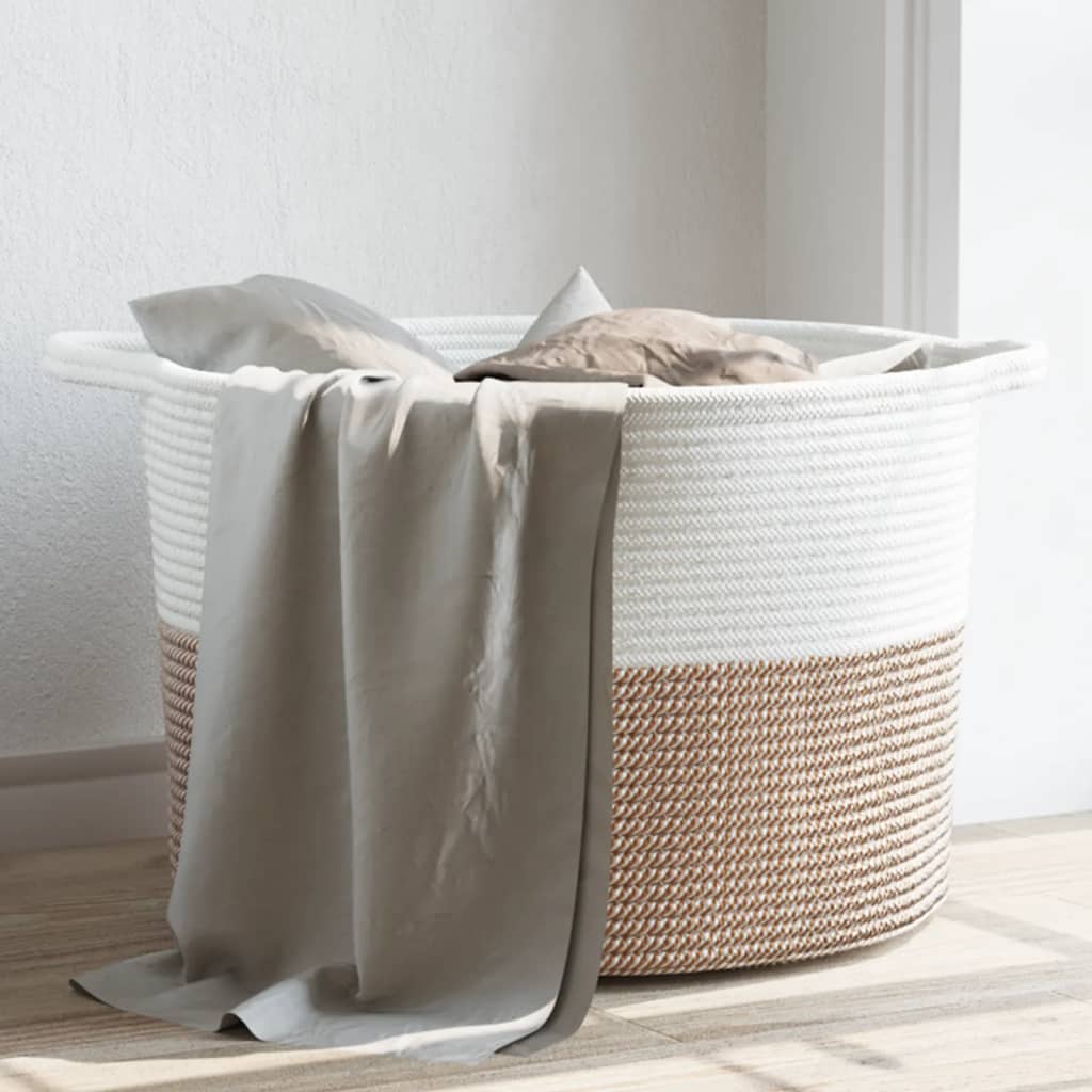 Panier à laverie Vidaxl Ø 55x36 cm Coton brun et blanc