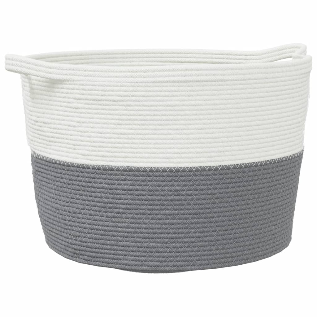 Panier à linge Vidaxl Ø 60x36 cm Coton gris et blanc