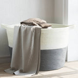 Panier à linge Vidaxl Ø 60x36 cm Coton gris et blanc