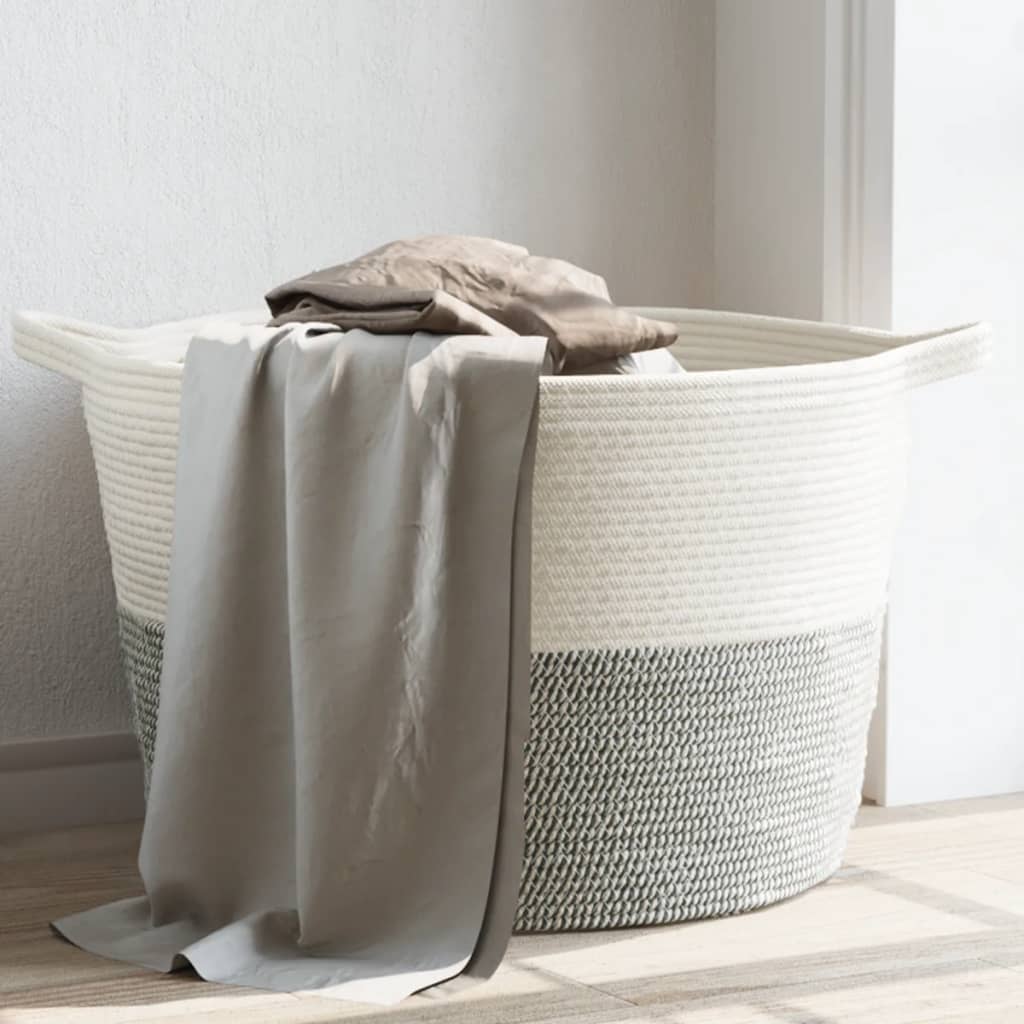 Vidaxl Lavaundry Basket Ø 60x36 cm di cotone grigio e bianco