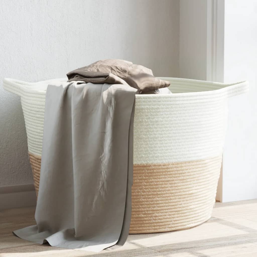 Vidaxl Laundry Basket Ø 60x36 cm bavlněná béžová a bílá