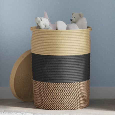 Vidaxx Aufbewahrungskorb mit Deckel ø 37x50 cm Baumwolle schwarz und beige