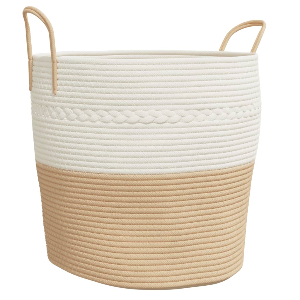 Cesta de almacenamiento de Vidaxl Ø 43x38 cm de algodón beige y blanco