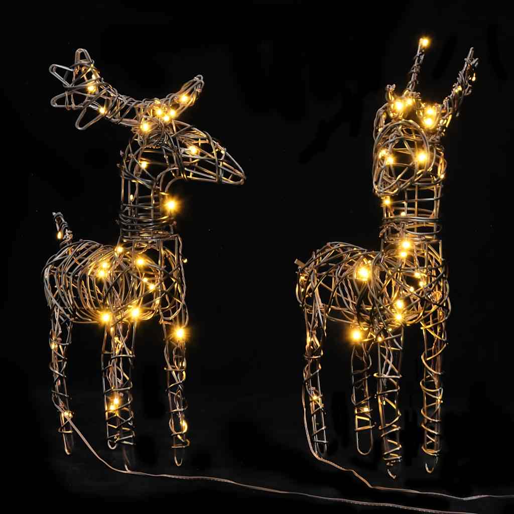 Vidaxl Chrëschtdekoratiounen Reindeer 2 St 80 LEDs rettan waarme wäiss