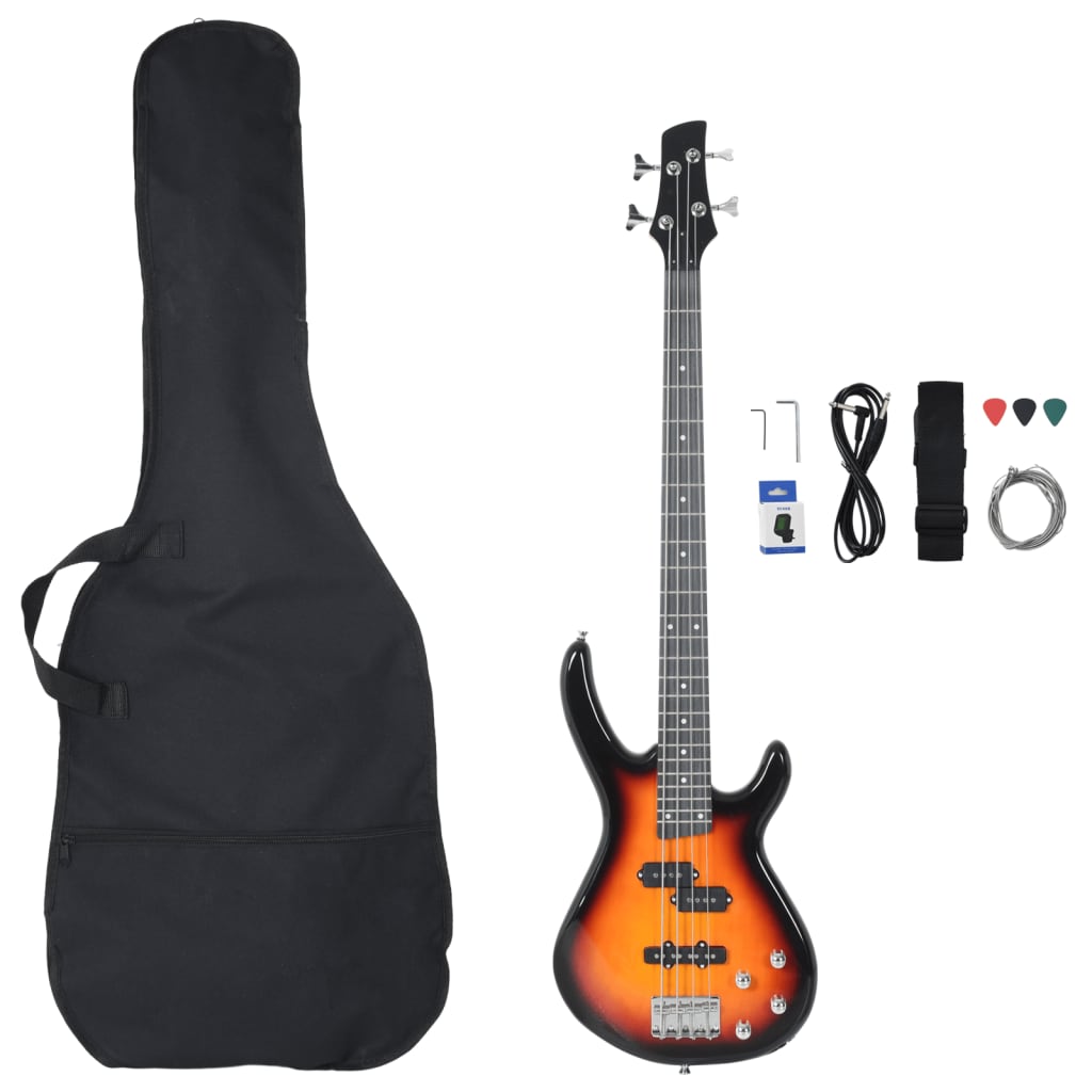 Guitare basse vidaxl pour les débutants électriques avec sac 4 4 46 noir brun