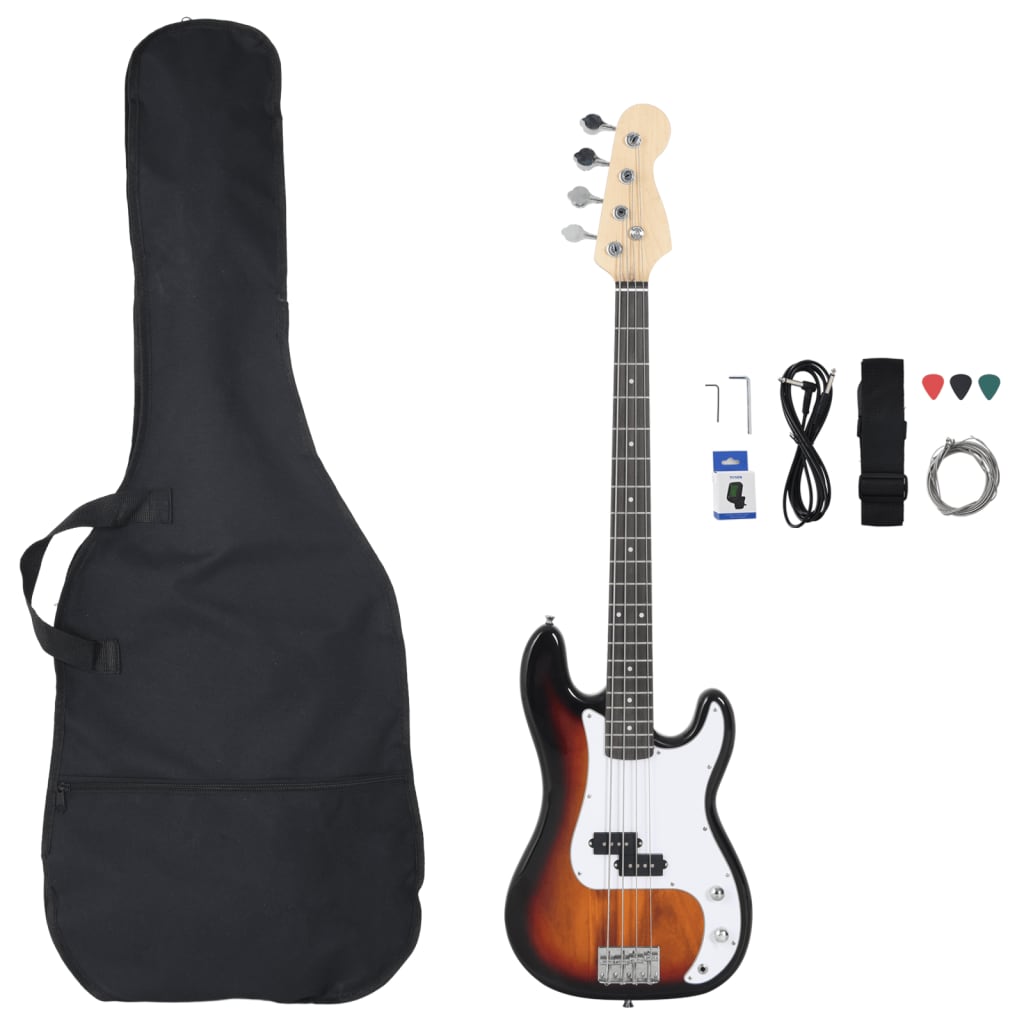 Vidaxl basgitaar voor beginners elektrisch met tas 4 4 46 bruin wit