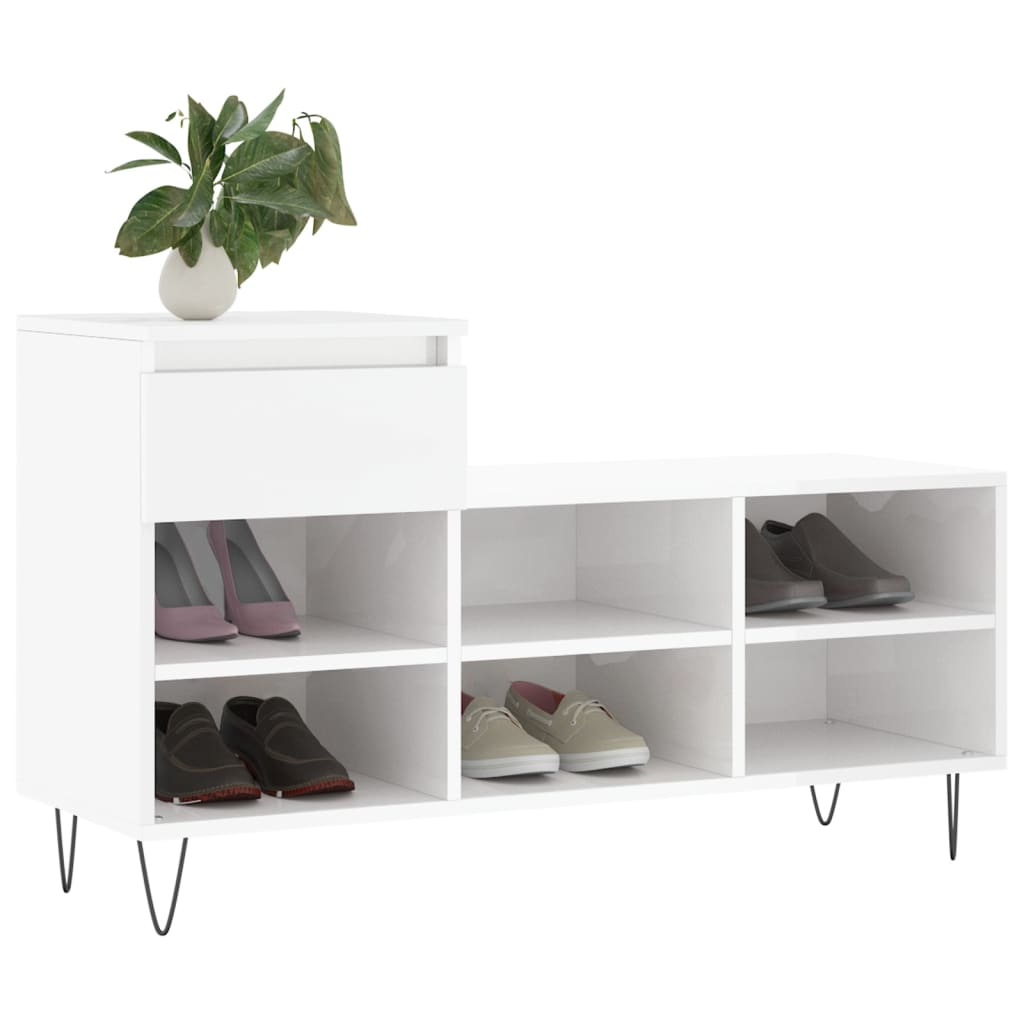 Gabinete de zapatos Vidaxl 102x36x60 cm de madera procesada de alto brillo blanco